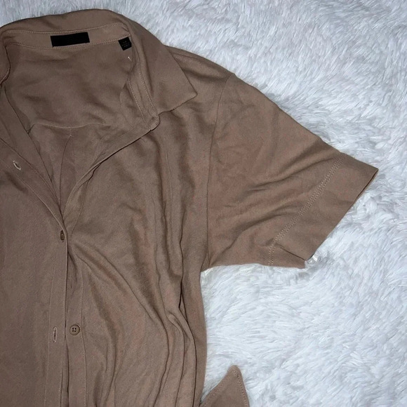 ATM Beige Dress size Small Midi Dress with Button Up Front - Picture 2 of 5